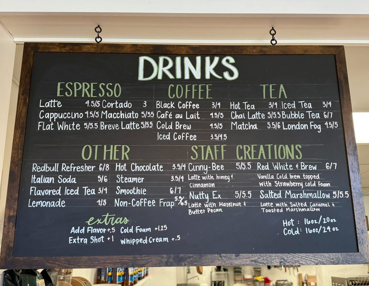 The hand-written menu board at Joyful Java